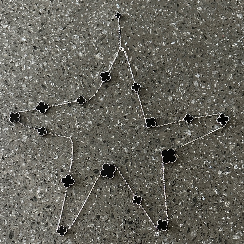 Solid 925 Sterling Silver Long Clover Necklace